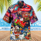 Festive Christmas Spreading Plane Hawaiian Shirt Pattern Detail For Vacation Travel And Daily Wear