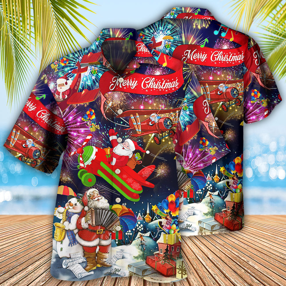 Festive Christmas Spreading Plane Hawaiian Shirt For Warm Weather Adventures And Everyday Comfort