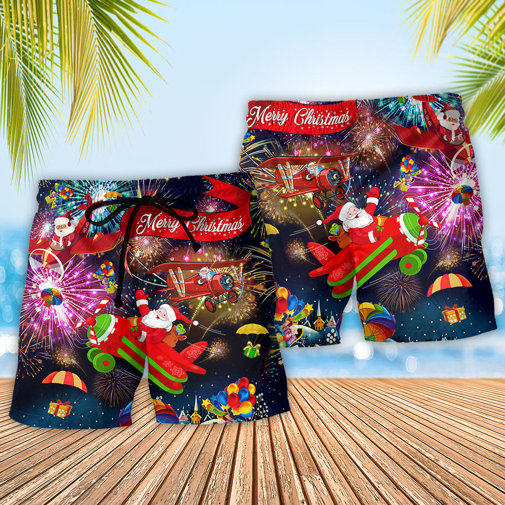 Christmas Santa Airplane Beach Shorts Pattern Detail For Everyday Outings And Comfortable Daily Wear