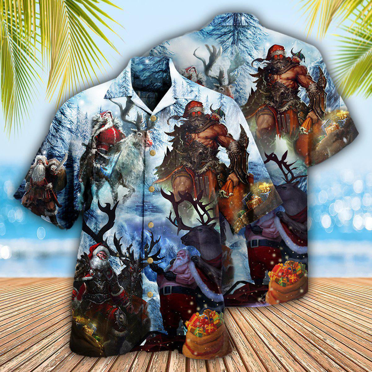 Festive Christmas Stay Reindeer Hawaiian Shirt Pattern View For Lightweight Everyday Style