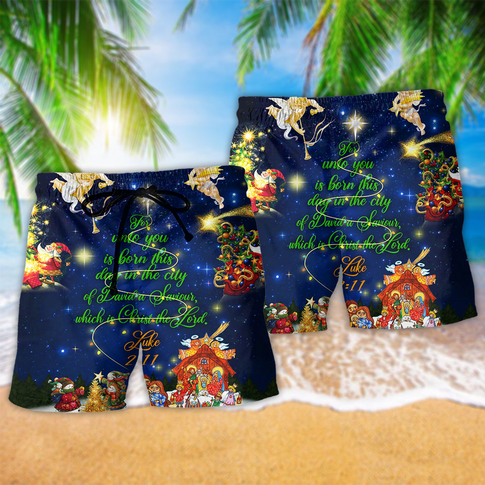 Christmas The Lord Style Hawaiian Print Beach Shorts For Festive Outdoor Style