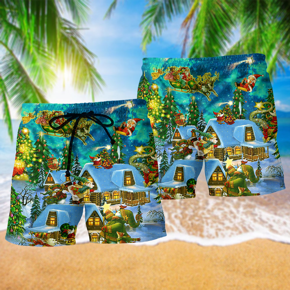 Christmas Magical Night Beach Shorts Design View For Poolside Relaxation And Holiday Trips