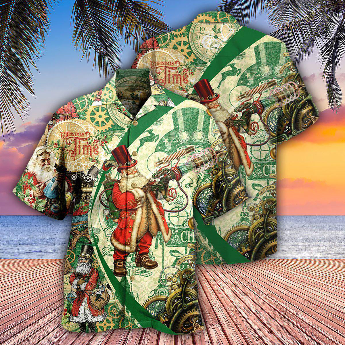Steampunk Christmas Santa Clause Hawaiian Shirt For Summer Events And Casual Outdoor Wear