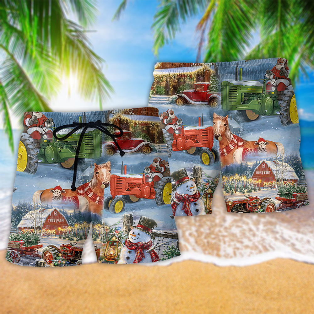 Farm Christmas Beach Shorts Pattern Detail For Cruise Vacations And Comfortable Resort Style