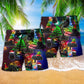 Black Cat Christmas Tree Beach Shorts Artwork Detail For Tropical Travel And Everyday Wear