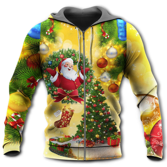 Yellow Santa Christmas Tree Hoodie For Holiday Vacations Winter Events And Everyday Comfort