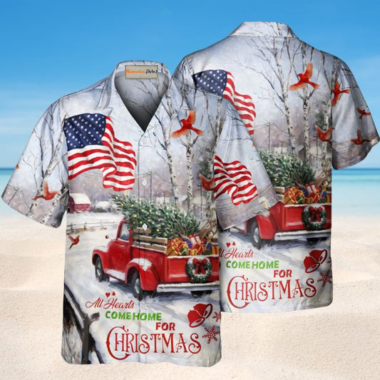 Christmas Truck Cardinal Hawaiian Shirt For Summer Vacation, Beach Travel, And Casual Wear
