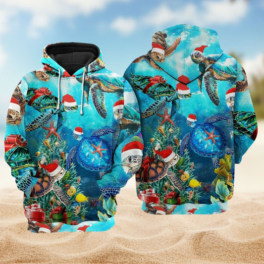 Christmas Turtle Ocean Santa Hoodie For Festive Streetwear Winter Outings And Christmas Celebrations