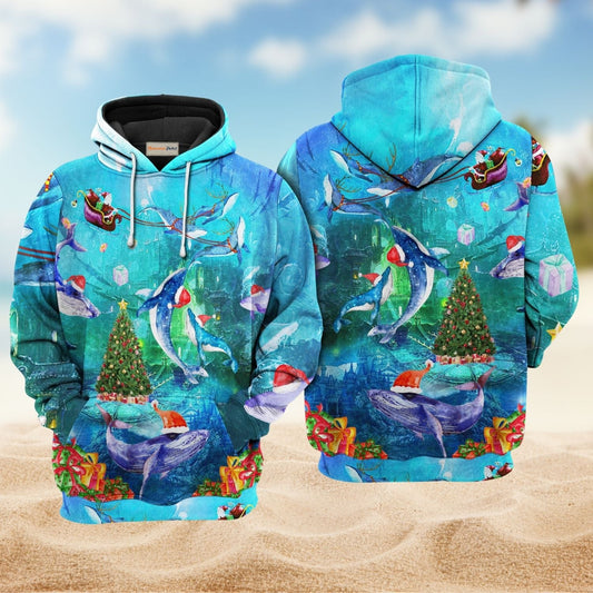 Christmas Whales Under Sea Hoodie For Winter Adventures Family Gatherings And Festive Everyday Style