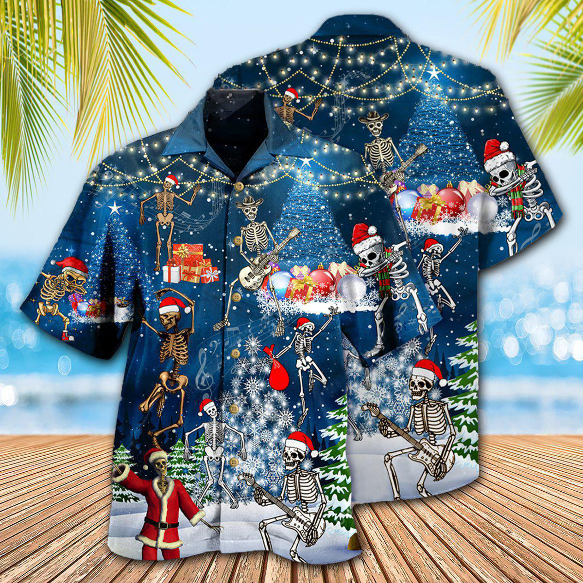 Skull Christmas Raymas Hawaiian Shirt For Beach Parties And Weekend Getaways
