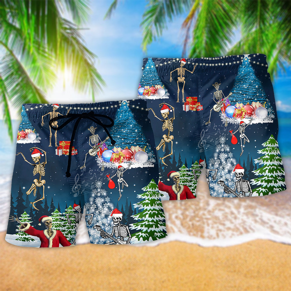Xray Christmas Skull Dark Beach Shorts Pattern Detail For Casual Outings And Easy Warm Weather Wear