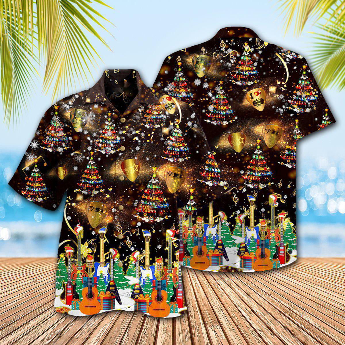 Guitar Christmas Yes Amazing Hawaiian Shirt Design View For Casual Summer Styling