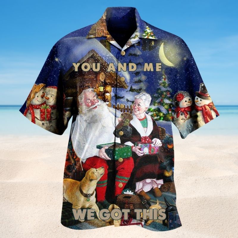 Festive Christmas Pattern Hawaiian Shirt For Winter Celebrations, Beach Travel, And Relaxed Holiday Wear