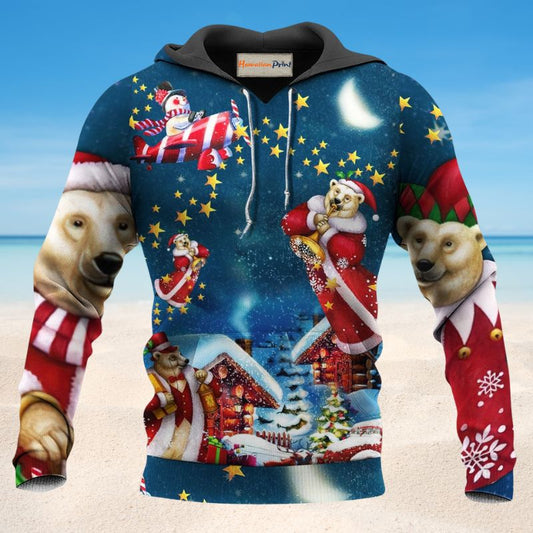 Bright Christmas Bear Santa Hoodie For Winter Streetwear Christmas Travel And Seasonal Home Gatherings