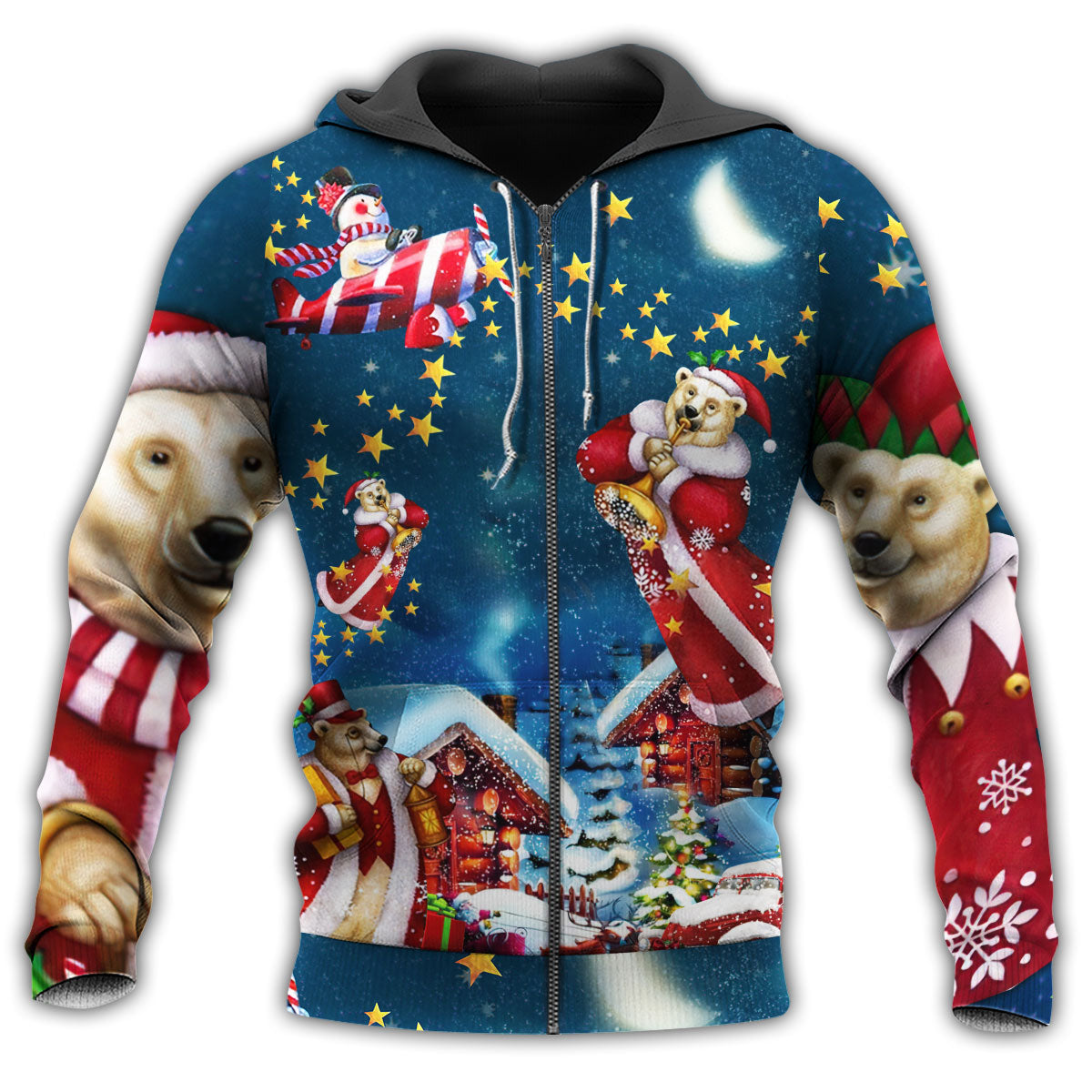 Bright Christmas Bear Santa Hoodie For Winter Streetwear Christmas Travel And Seasonal Home Gatherings
