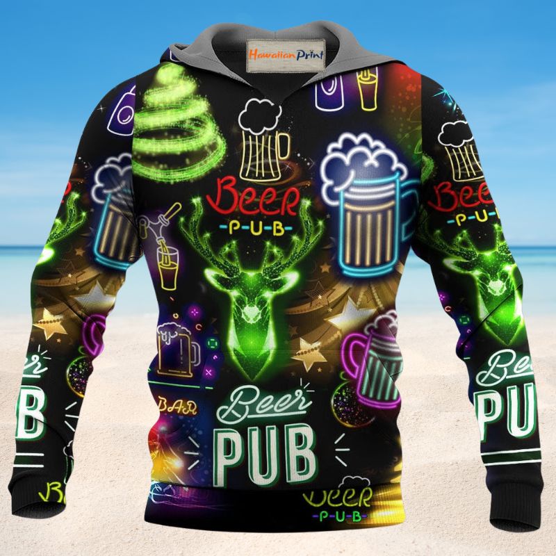 Neon Christmas Beer Hoodie For Winter Adventures Family Gatherings And Festive Everyday Style