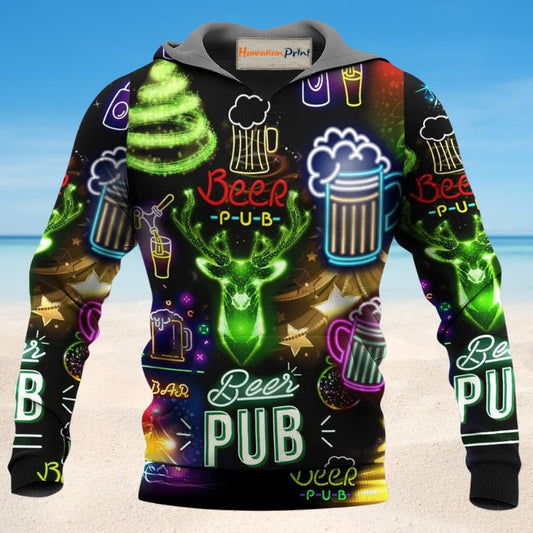 Neon Christmas Beer Hoodie For Winter Adventures Family Gatherings And Festive Everyday Style