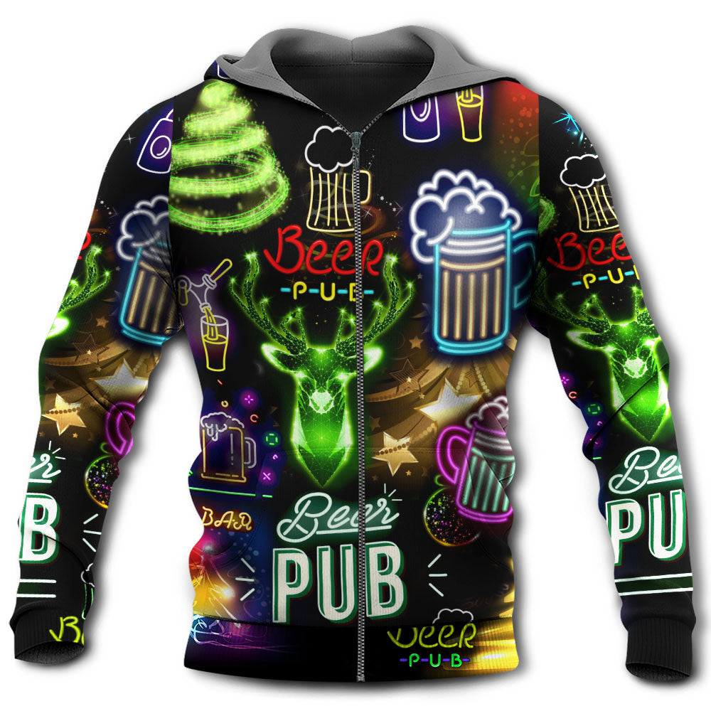 Neon Christmas Beer Hoodie For Winter Adventures Family Gatherings And Festive Everyday Style