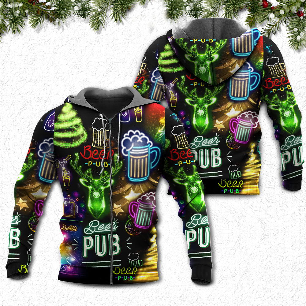 Neon Christmas Beer Hoodie For Winter Adventures Family Gatherings And Festive Everyday Style