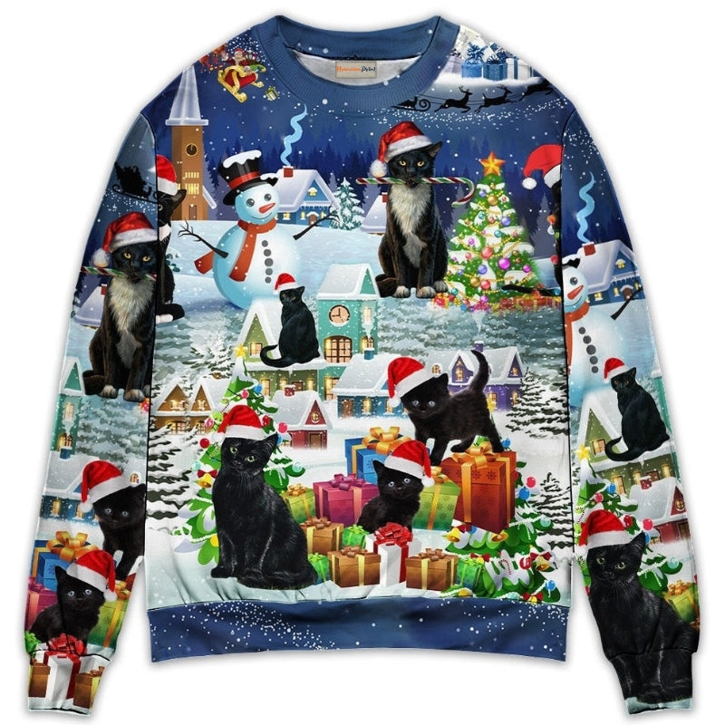 Christmas Black Cat Merry Catmas Sweater For Seasonal Parties Cozy Gatherings And Thoughtful Holiday Gifts