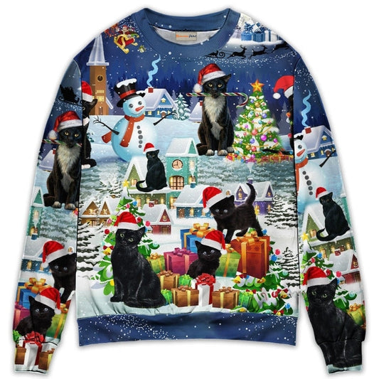 Christmas Black Cat Merry Catmas Sweater For Seasonal Parties Cozy Gatherings And Thoughtful Holiday Gifts