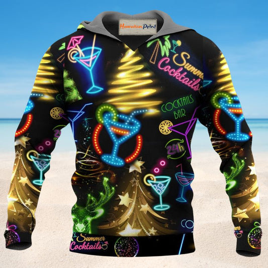 Neon Christmas Cocktail Hoodie For Festive Celebrations Seasonal Trips And Relaxed Winter Wear