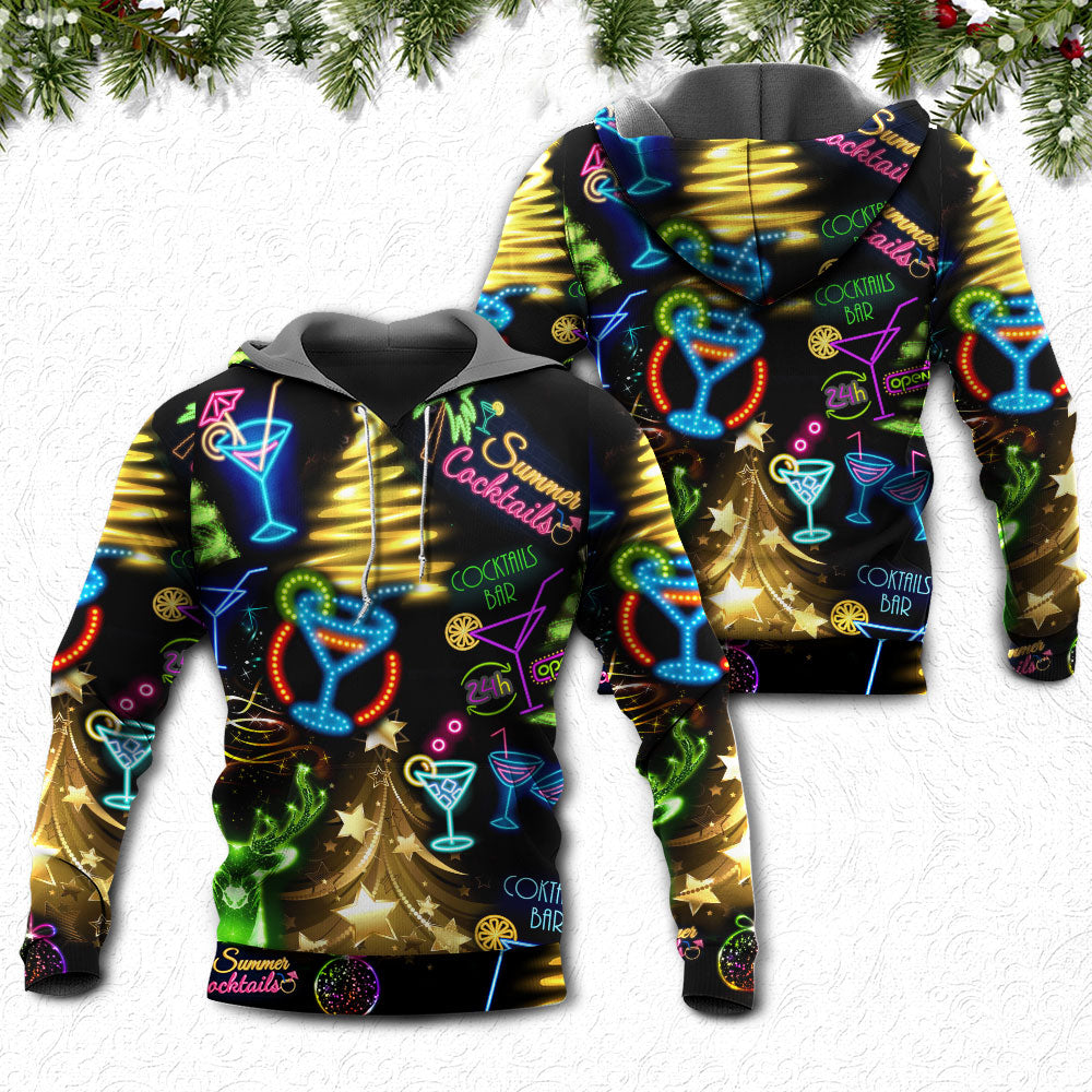 Neon Christmas Cocktail Hoodie For Festive Celebrations Seasonal Trips And Relaxed Winter Wear