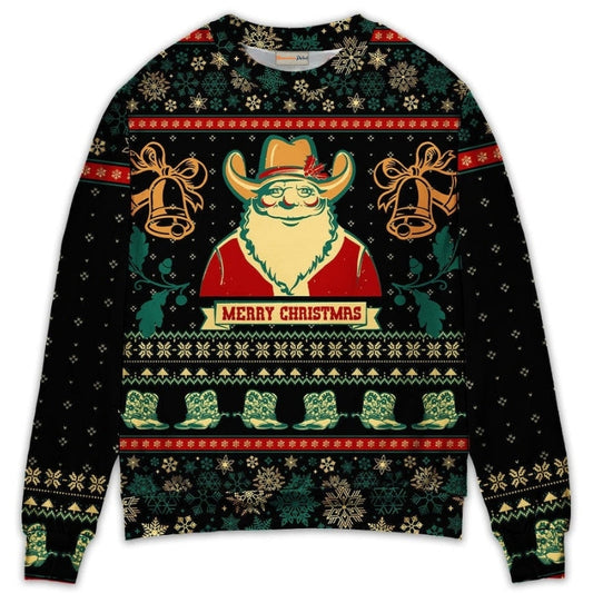 Christmas Cowboy Santa Old West Sweater For Holiday Parties Family Gatherings And Seasonal Gift Giving
