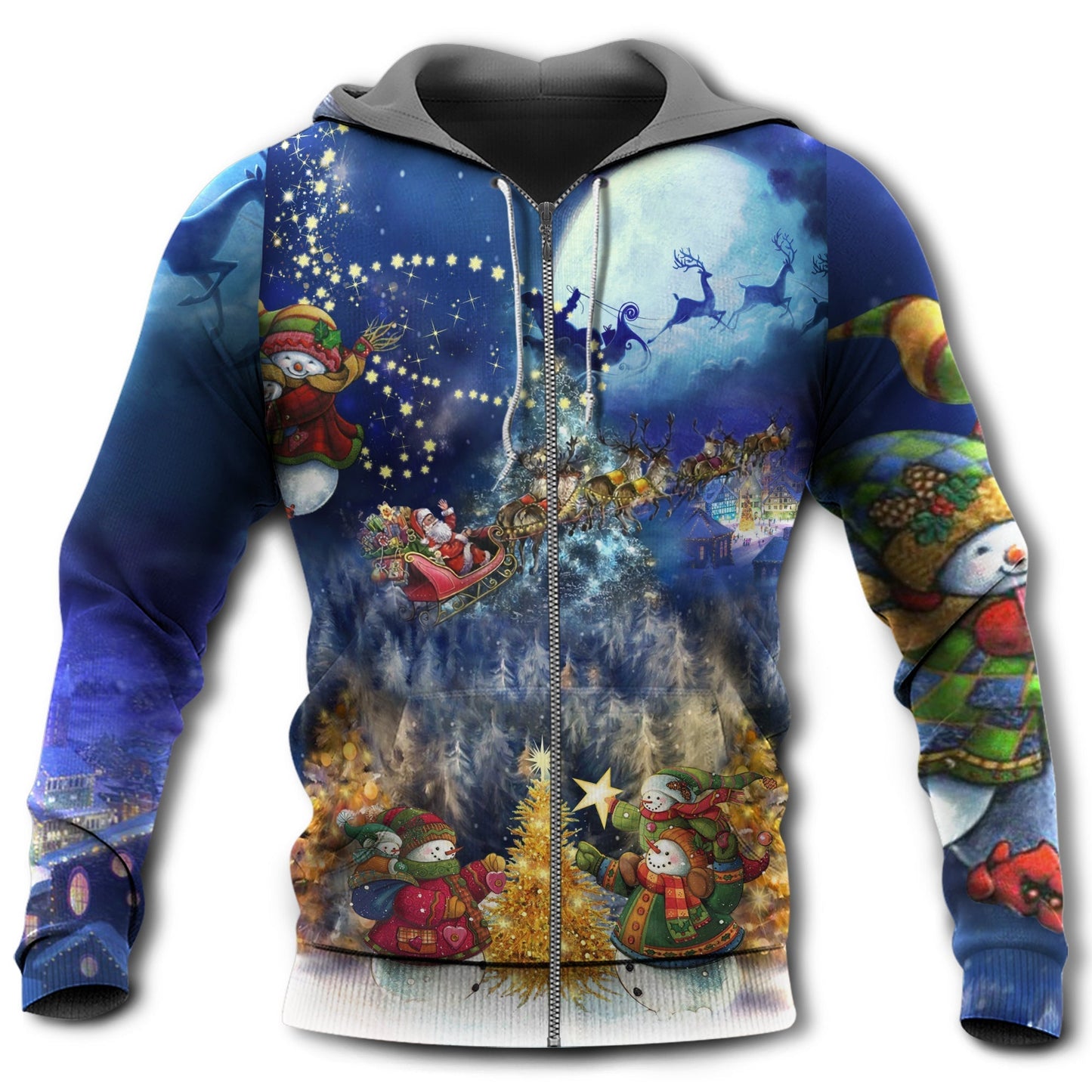 Christmas Family Love Night Scene Hoodie For Festive Celebrations Seasonal Trips And Relaxed Winter Wear