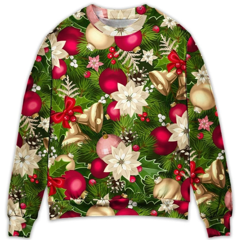 Christmas Fir Tree And Poinsettia Flowers Sweater For Festive Events Weekend Outings And Comfortable Winter Style
