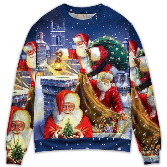 Christmas Funny Santa Up On Rooftop Sweater For Family Gatherings Winter Travel And Everyday Seasonal Comfort