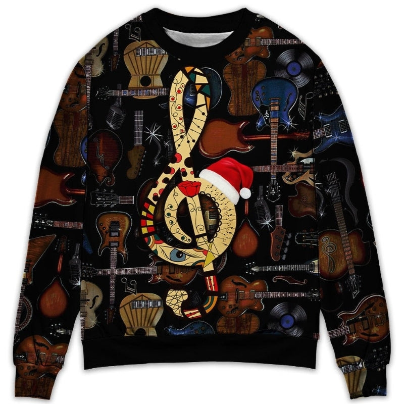 Christmas Guitar Happiness Santa Hat Sweater For Holiday Travel Winter Outings And Cheerful Gift Giving