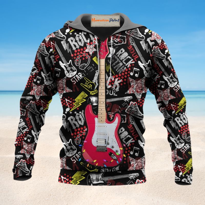 Christmas Guitar Rock Soul Hoodie For Christmas Events Holiday Travel And Comfortable Casual Outfits