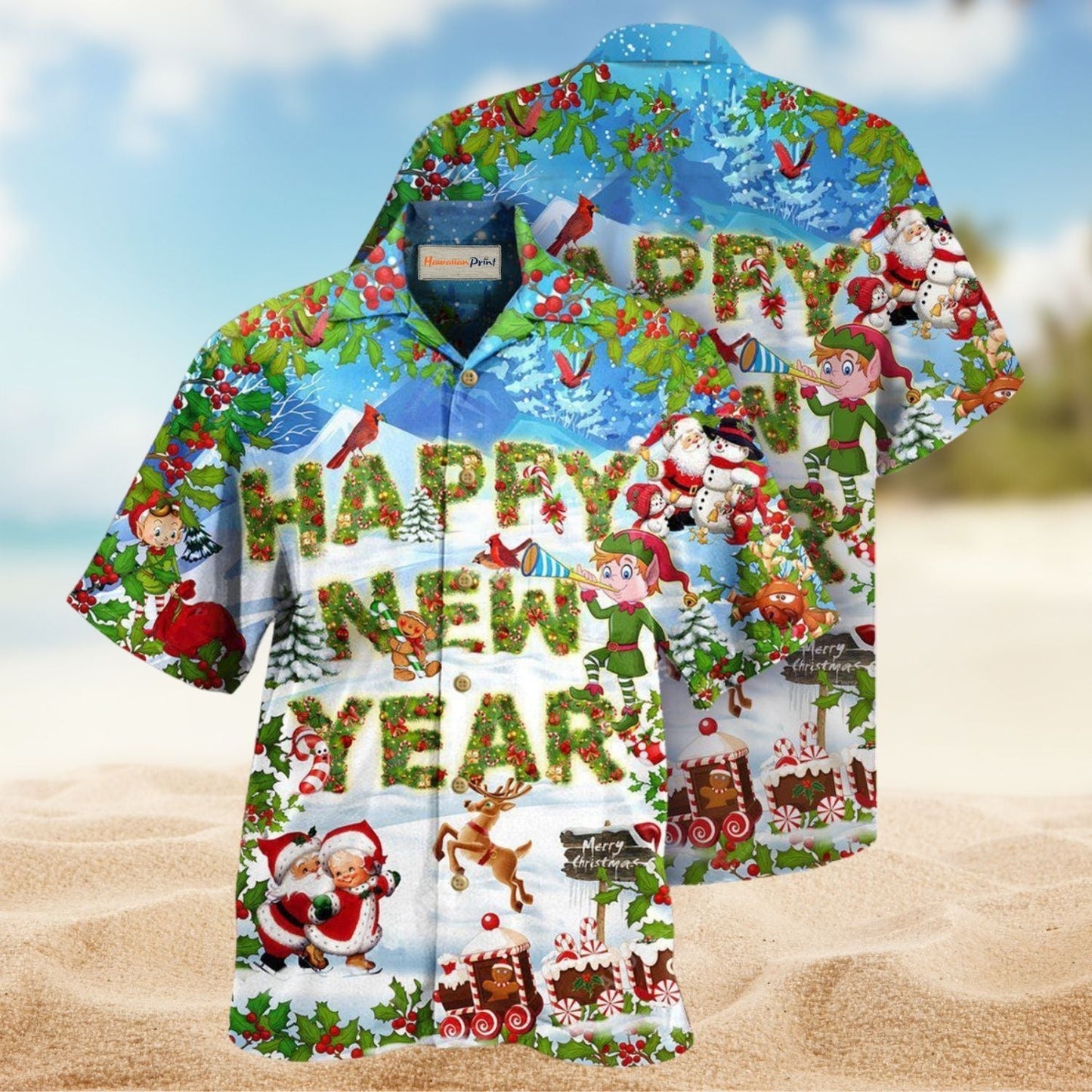 Christmas Year Snow Hawaiian Shirt For Winter Celebrations, Beach Travel, And Relaxed Holiday Wear