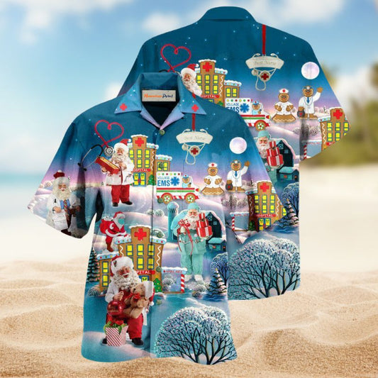 Christmas You'Re Hero Doctor Nurse Santa Health Care Hawaiian Shirt For Summer Vacation, Beach Travel, And Casual Wear