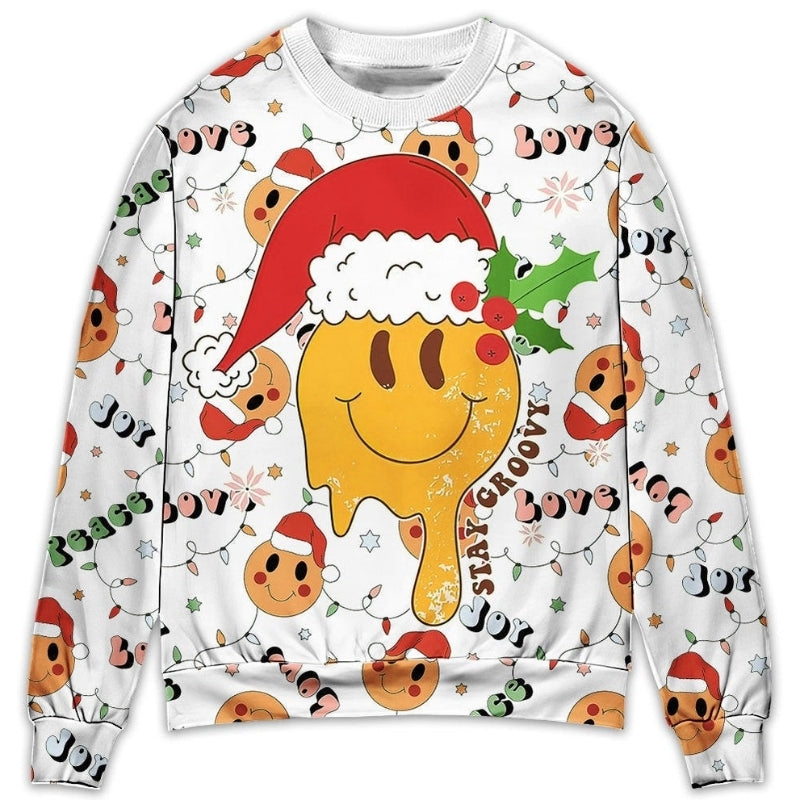 Christmas Hippie Groovy Santa Smile Face Sweater For Seasonal Parties Cozy Gatherings And Thoughtful Holiday Gifts