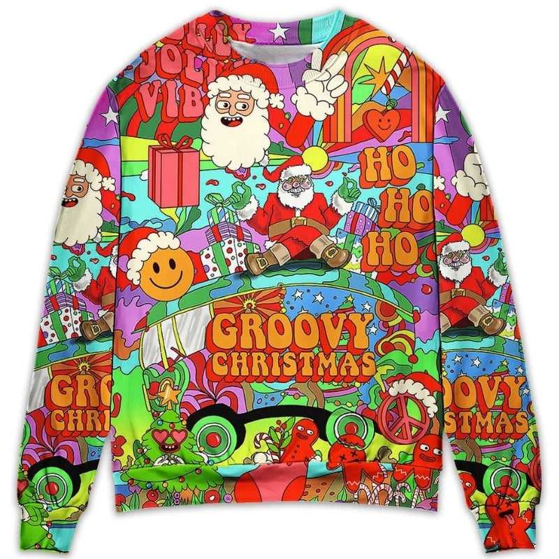 Christmas Hippie Santa Bus Peace Sweater For Winter Parties Seasonal Adventures And Relaxed Everyday Styling