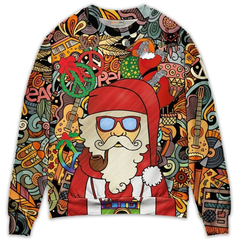 Christmas Hippie Santa And Peace Sweater For Holiday Travel Winter Outings And Cheerful Gift Giving