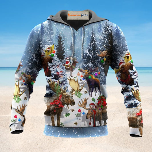 Christmas Moose Snowy Hoodie For Winter Adventures Family Gatherings And Festive Everyday Style