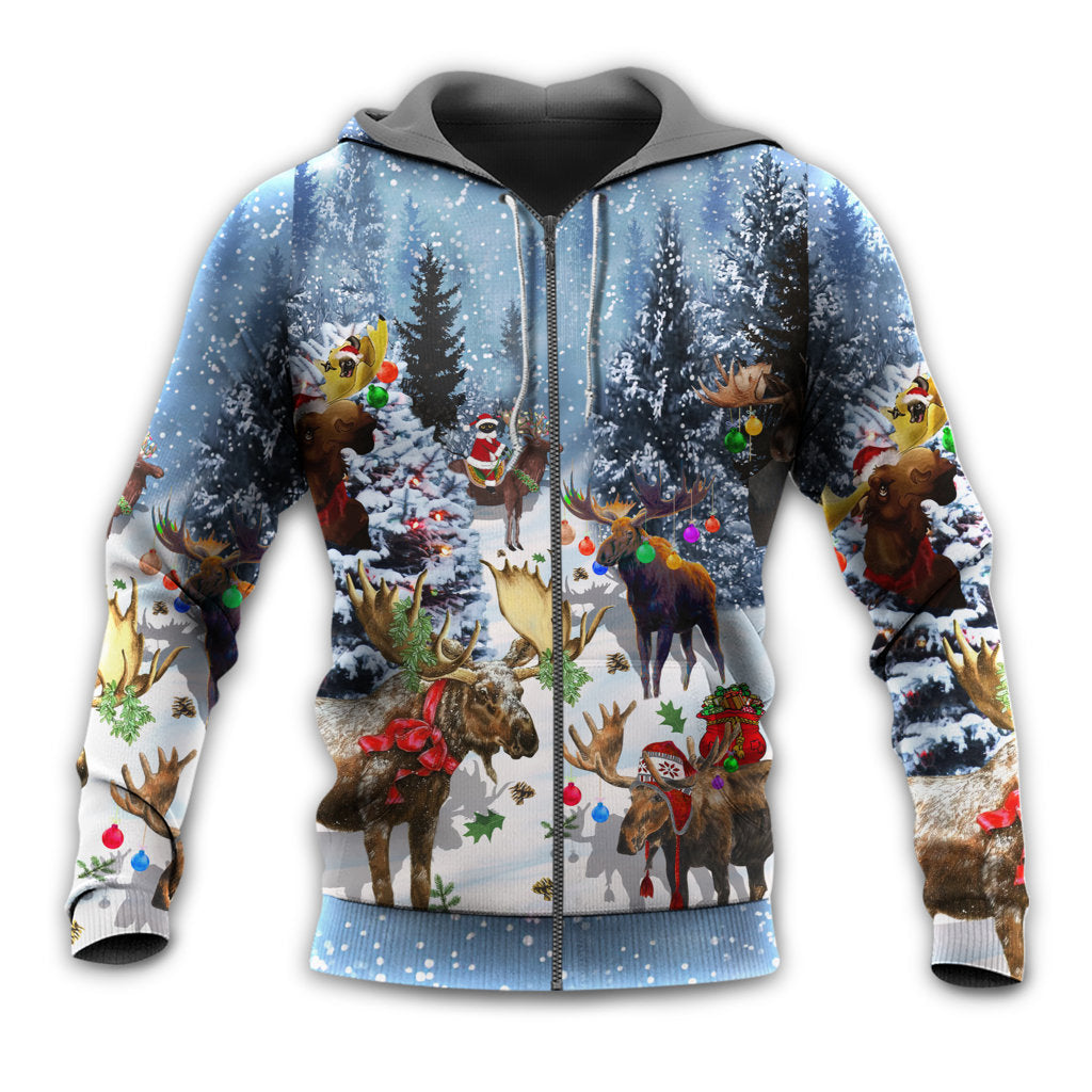 Christmas Moose Snowy Hoodie For Winter Adventures Family Gatherings And Festive Everyday Style
