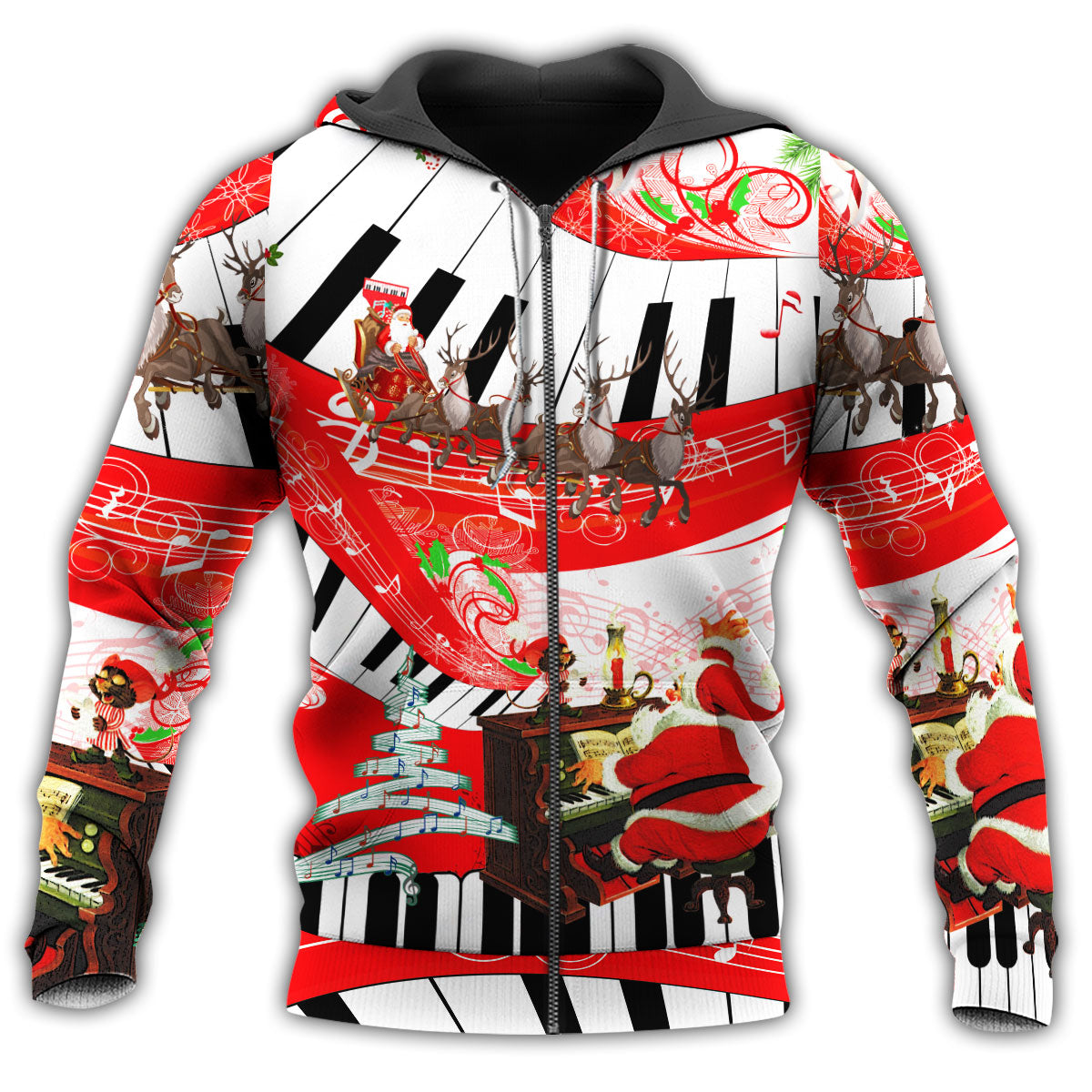 Red Christmas Music Love Hoodie For Winter Adventures Family Gatherings And Festive Everyday Style