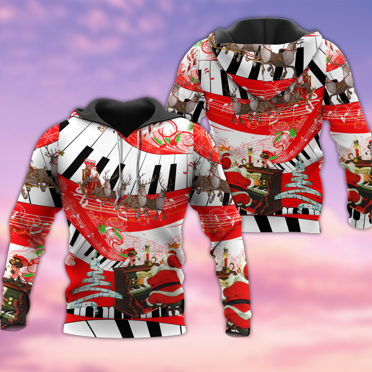 Red Christmas Music Love Hoodie For Winter Adventures Family Gatherings And Festive Everyday Style