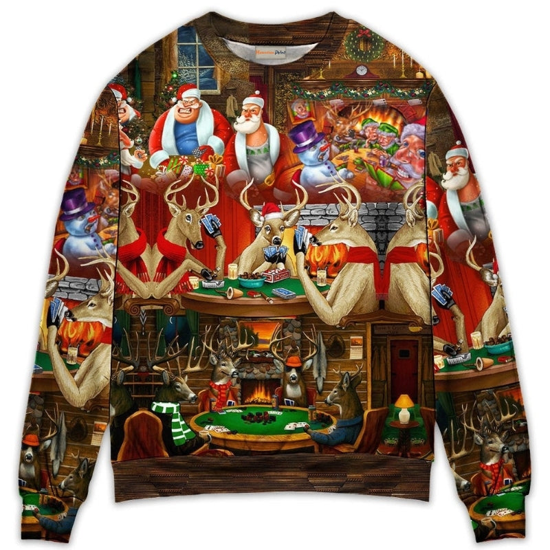 Christmas Poker Night Santa And Friends Sweater For Winter Parties Seasonal Adventures And Relaxed Everyday Styling