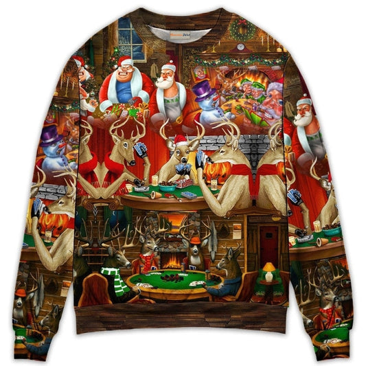 Christmas Poker Night Santa And Friends Sweater For Winter Parties Seasonal Adventures And Relaxed Everyday Styling