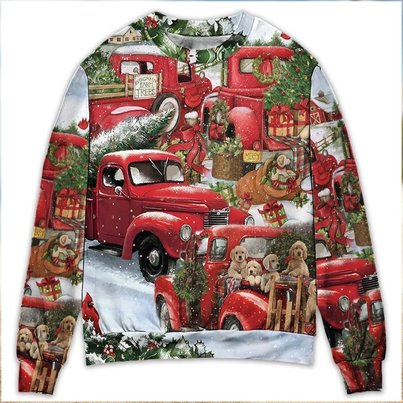 Christmas Red Truck Puppy Xmas Tree Sweater For Family Gatherings Winter Travel And Everyday Seasonal Comfort