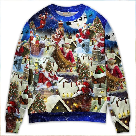 Christmas Rooftop Santa Busy Night Sweater For Winter Celebrations Family Events And Relaxed Seasonal Styling