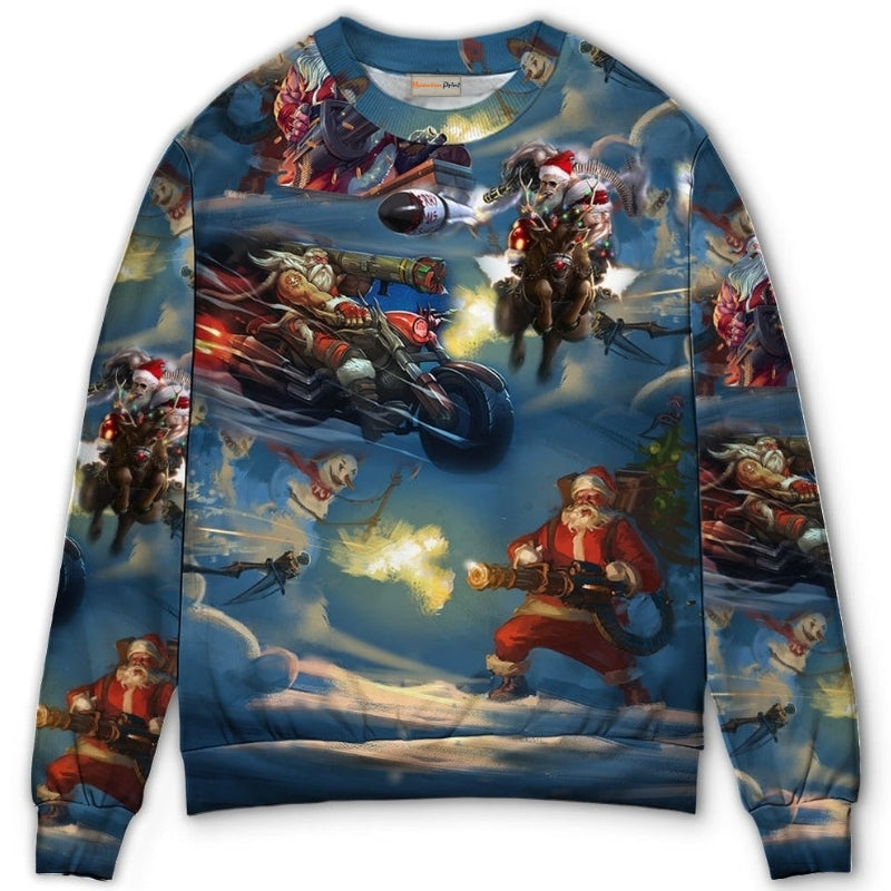 Christmas Santa Action Adventure Sweater For Winter Celebrations Family Events And Thoughtful Gifting