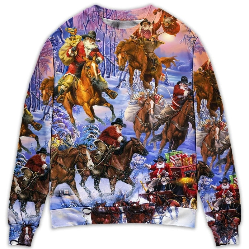 Christmas Santa And Horse Merry Xmas Sweater For Winter Celebrations Family Events And Thoughtful Gifting