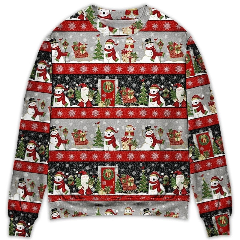 Christmas Santa And Snowman Happy Xmas Sweater For Winter Parties Seasonal Adventures And Relaxed Everyday Styling