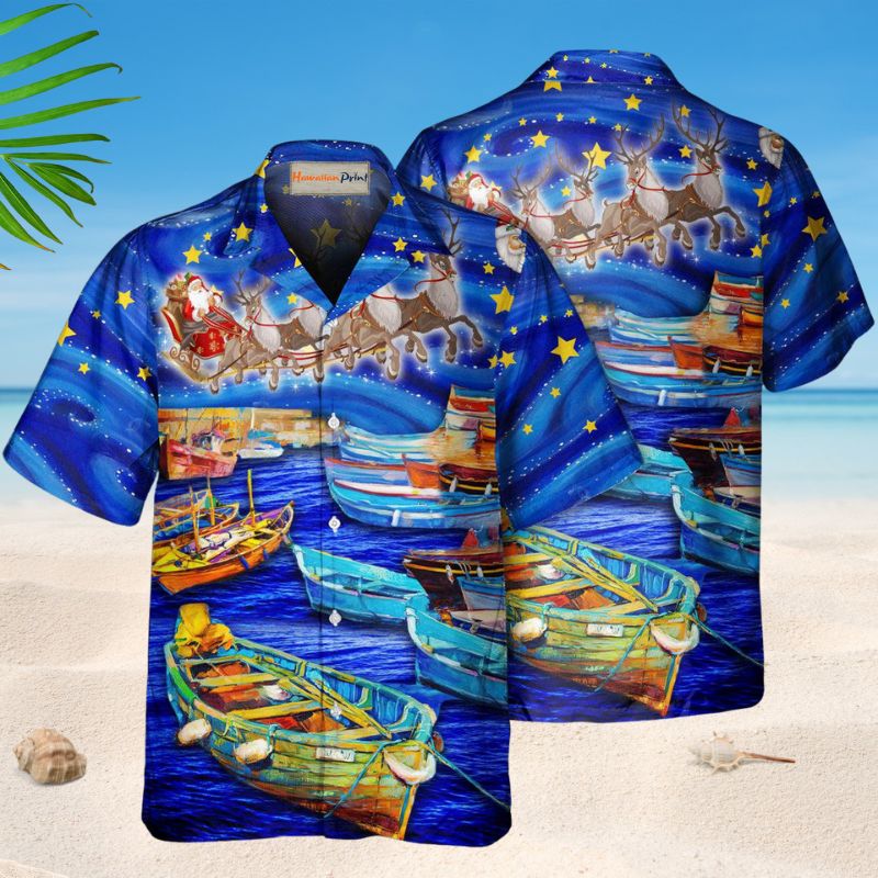 Christmas Santa Boat Hawaiian Shirt For Christmas Gatherings, Resort Trips, And Cheerful Seasonal Style